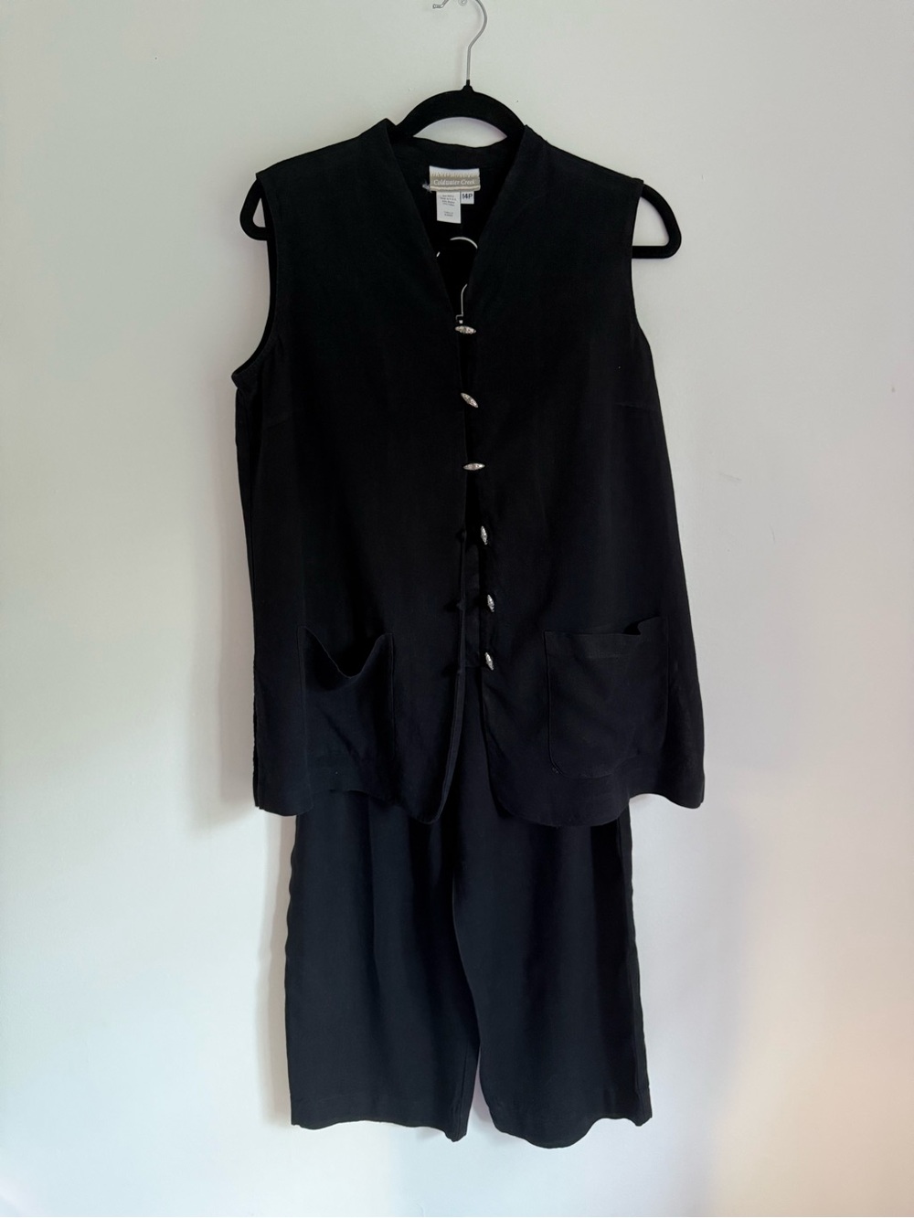 Vintage Coldwater Creek 2-piece Black Linen Blend Vest Pant Set Women’s 14P USA